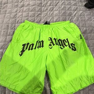 Palm Angels Bright Green Logo Shorts